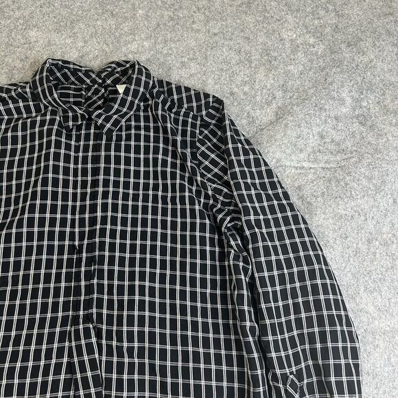 J Jill Tunic Top Small Petite Black White Plaid Button Back Long Sleeve Blouse - Picture 2 of 8